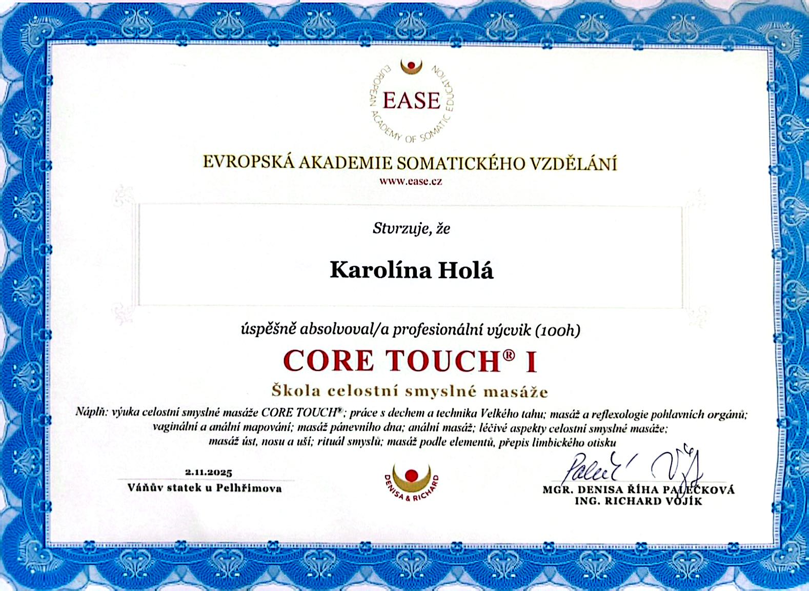 Certifikát Core Touch
