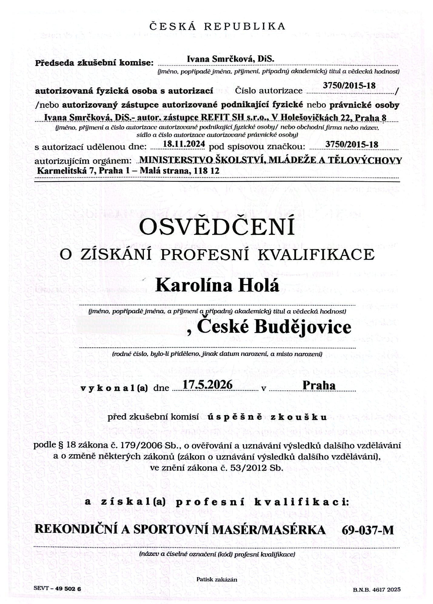 Osvědčení o profesní kvalifikaci
